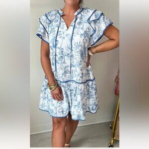 Entro Blue and White Floral Blouse